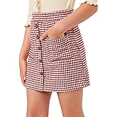 Haloumoning Girls Mini Skirts Kids Front Pocket Button Houndstooth Skirt Fashion Clothes 5-14 Years