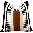 Vfuty 18x18 Inch Faux Leather & Cotton Bohemian Throw Pillow Cover – Navy Blue Tribal Stripe Design For Couch & Home Decor - View #7