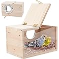 GINDOOR Parakeet Nesting Box Transparent Bird House for Cage Natural Wood Breeding Box for Parrot Parakeet Cockatiel Lovebirds Budgie Conure and Other Small Birds