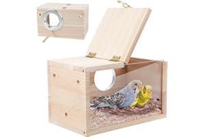 GINDOOR Parakeet Nesting Box Transparent Bird House for Cage Natural Wood Breeding Box for Parrot Parakeet Cockatiel Lovebirds Budgie Conure and Other Small Birds
