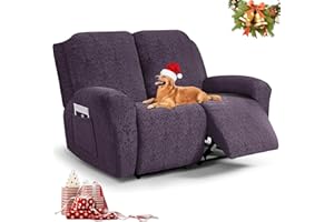 FURNIMAT Recliner Loveseat Cover, 6-Piece Stretch Jacquard Slipcover for 2 Seater Loveseat, Soft & Breathable Fabric with 360° Protection, Elastic Fit, Pet-Friendly Furniture Protector, Brown