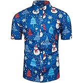 TUNEVUSE Mens Christmas Shirt Ugly Santa Claus Party Printed Short Sleeve Funny Casual Hawaiian Xmas Shirts Top