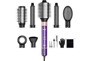 Vincofy 7 in 1 Blow Dryer Brush Set – Hot Air Styler for Fast Drying, Curling, Straightening & Volumizing – Ionic Hair Dryer Brush with 1500W Power – No Heat Damage for All Hair Types – Lilac