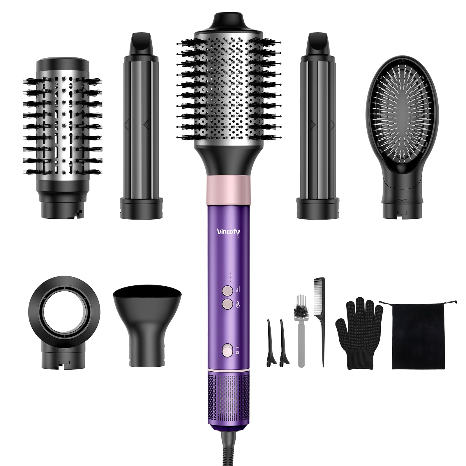 Photo 1 of Vincofy 7 in 1 Blow Dryer Brush Set – Hot Air Styler for Fast Drying, Curling, Straightening & Volumizing – Ionic Hair Dryer Brush with 1200W Power – No Heat Damage for All Hair Types – Lilac
