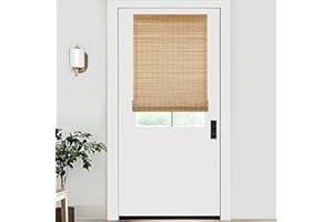 LazBlinds No Tools No Drill Bamboo Roller Shades, Cordless Bamboo Blinds, Light Filtering Roll Up Blinds for Windows, French Door, Porch or Patio Privacy Screen, 26'' W x 40'' H, Brown206