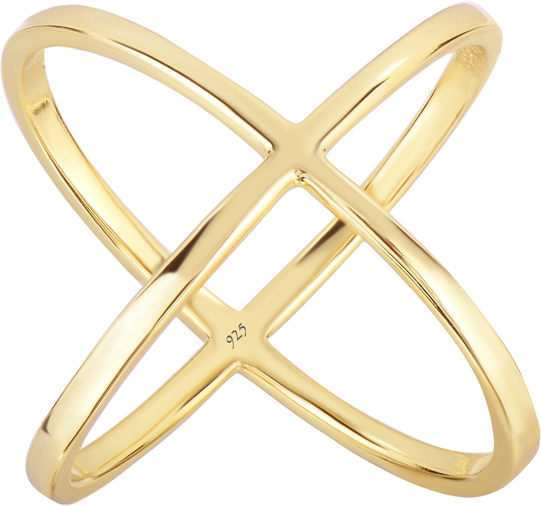 925 Solid Sterling Silver Crisscross X 14-K Flash Gold Plated with E-Coating Long Designer Ring.