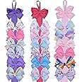 Aloha Supply Unique Girl Bows - 18 Bows 4.7 x 3.2 Inch in Size - 3 Colorful Hair Bow Holders Included - Alligator Clip Rainbow Themed Bows (21pcs)