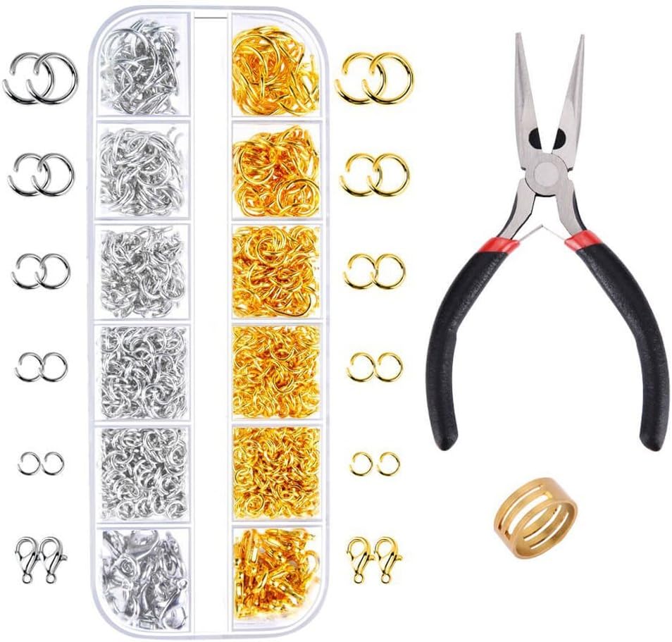 XRY 1200Pcs Jewelry Findings Kit Lobsters Clasps and Jump Rings with Pliers for Jewelry Making