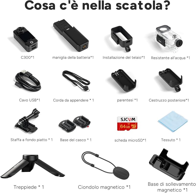 C300 Vlog Camera(64GB), Action Cam 4K 6-Assi, 7H, 154°, 30M, Nero — foto 8 di 8