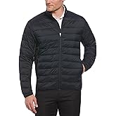 Perry Ellis Men's Long Sleeve Full-Zip Golf Faux Down Jacket, Sun Protection, Mock Collar, Front Pockets, Warming & Flexible