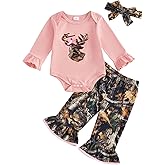 DSOKUHIB Newborn Baby Girl Hunting Clothes Deer Long Sleeve Romper Jungle Camo Flare Pants Set 3 Piece Fall Winter Outfit