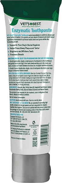 VET’S BEST ENZYMATIC DOG TOOTHPASTE – VET FORMULATED DENTAL GEL FOR TEETH CLEANING, FRESH BREATH, TARTAR CONTROL, PLAQUE REMOVER & ORAL HYGIENE FOR DOGS, 3.5 OZ