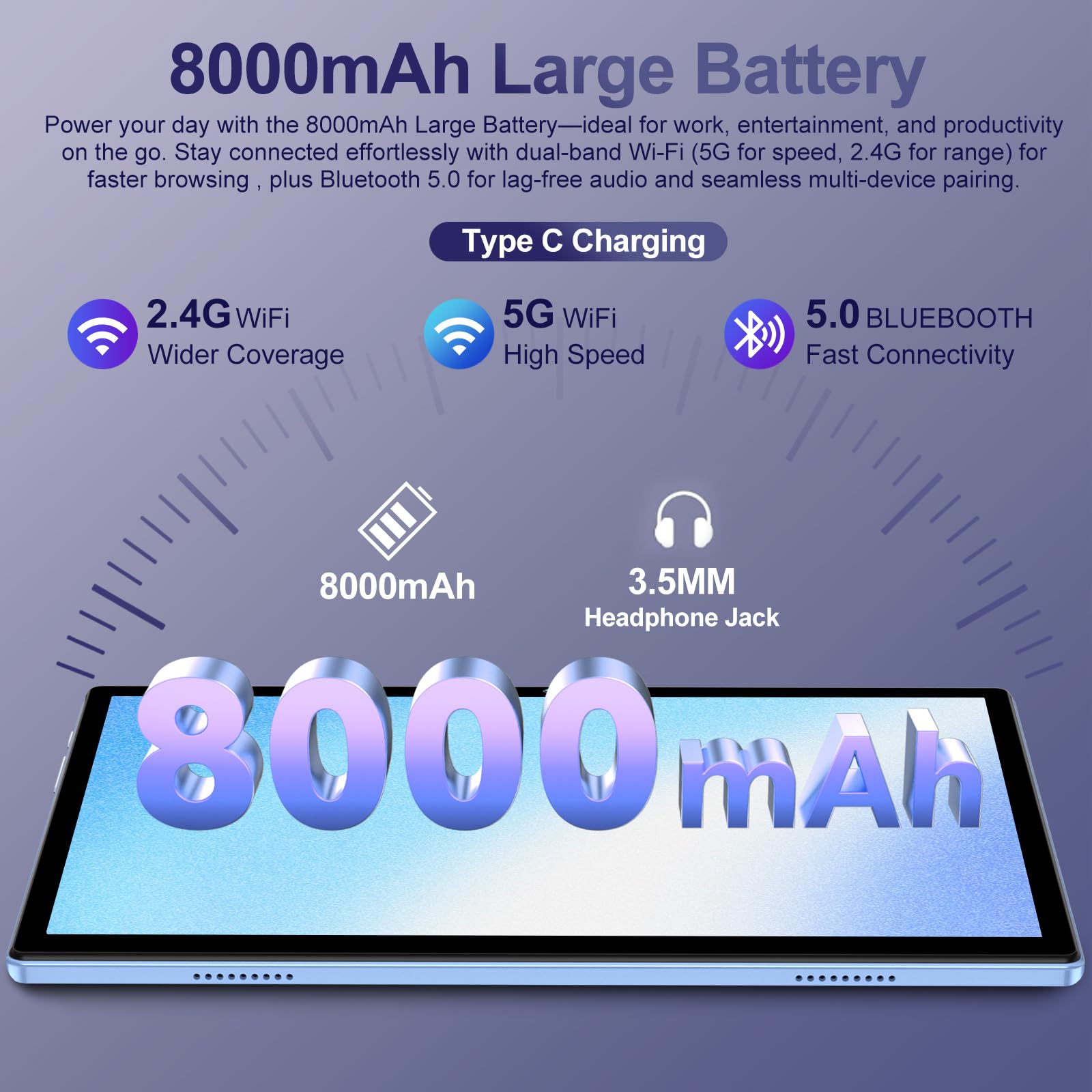 2025 Android 15 Tablet with Keyboard | Gemini AI, 30GB+128GB Octa-Core Electronics Tablets w/ 10 Inch IPS HD Display, 8000mAh, 5G WiFi, 1TB Expand, Mouse+Case, BT 5.0, Widevine L1, Metal Body -Blue