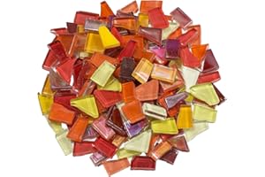 ZWCT 300g Irregular Glass Illusion Mirror Mosaic Tile for Crafts, Bathroom, Kitchen, Home Decor DIY Art Project - Red, Yellow, Orange