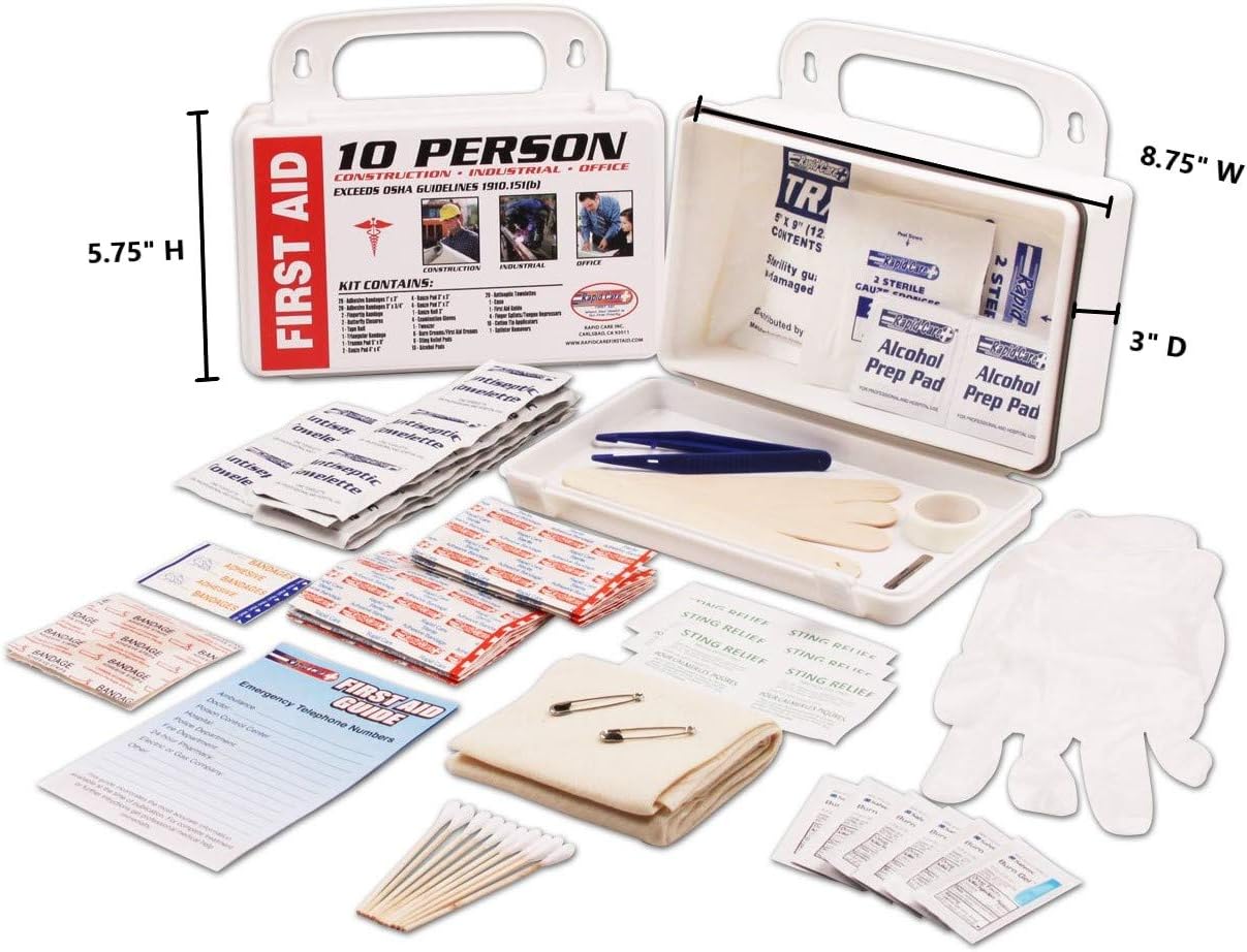 Rapid Care First Aid RC-10MAN-W 10 Person 106 Piece ANSI/OSHA Compliant Emergency First Aid Kit in Wall Mountable Poly Case: Home Improvement