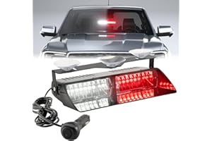 PKINGLAKE Red/White Firefighter Emergency Dash Strobe Lights for Vehicles 12V 16 LEDs Interior Windshield Visor Deck Hazard Flashing Safety Warning Light Bar for Police Law Enforcement Trucks