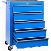 5-Drawer Rolling Tool Chest with Wheels, 20.8" Lockable Tool Cart, Blue | Central Lock System, Non-Slip Mat, Powder-Coated Steel, Ball-Bearing Drawer Slides, Side Handle