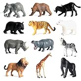 RUSON 12 Pcs Mini Safari Animals Figures Toys, Realistic Jungle Zoo Animal Figurines Cake Topper Toy Set Christmas Birthday Easter Egg Gift Party Supplies for Kids Toddlers