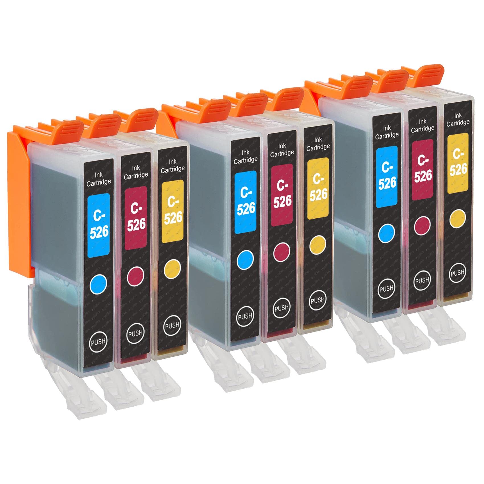 Go Inks C/M/Y Set of 3 Ink Cartridges to replce Canon CLI-526 Compatible / non-OEM for PIXMA Printers (9 Pack), High Capacity