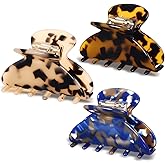 Suncalla 3 Packs Women Medium Hair Clips Tortoise Claw Clips Celluloid Jaw Clip, Leopard Print Hair Clamps, Fashion Hairs Accessories for Thick Thin Hairs Strong Hold Acetate French Nonslip