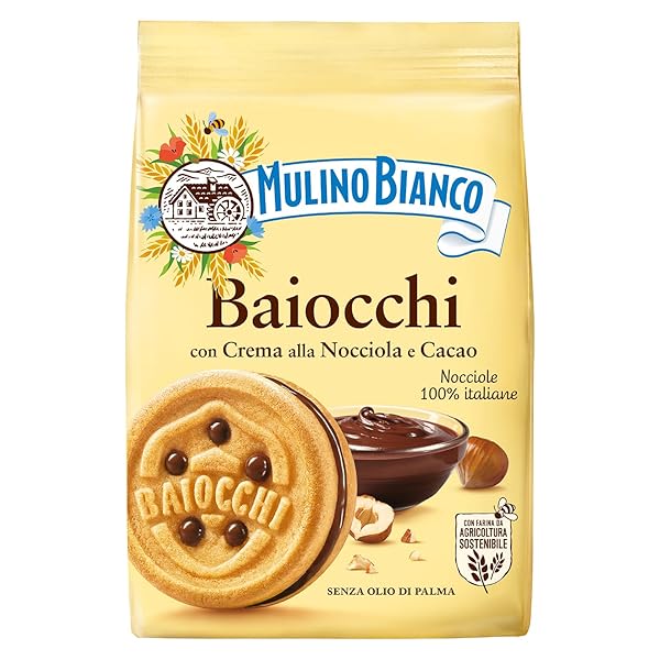 MULINO BIANCO BAIOCCHI 9.17OZ (260G) – ITALY’S #1 COOKIE MADE WITH NATURAL INGREDIENTS – AUTHENTIC ITALIAN BISCUITS FILLED WITH CHOCOLATE HAZELNUT CREAM – PERFECT WITH COFFEE OR TEA