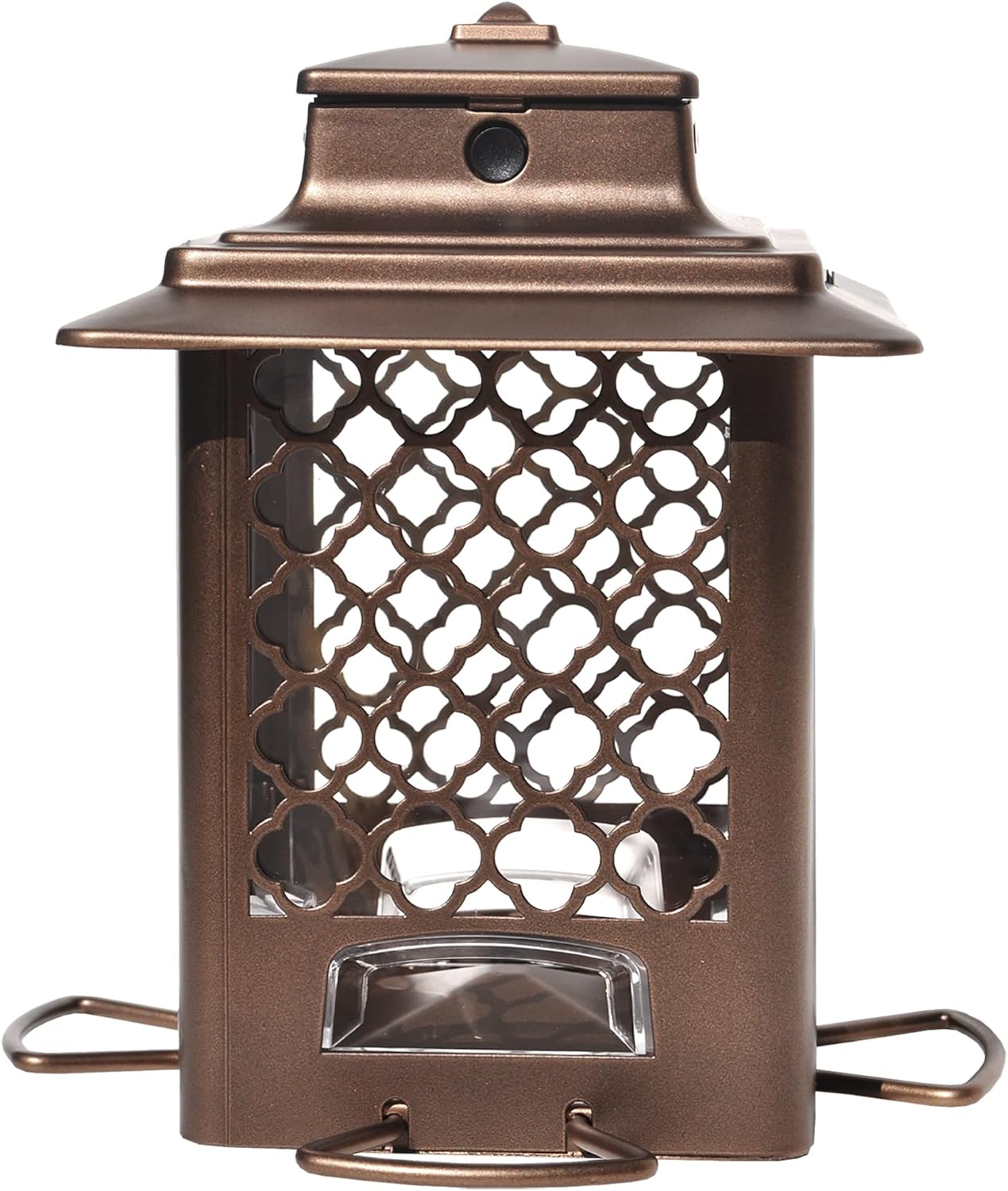Backyard Birding & Wildlife - More Birds Bronze Metal Hopper Bird Feeder, Sunflower and Mixed Seed, 4 Feeding Stations, 3.6 lb Seed Capacity