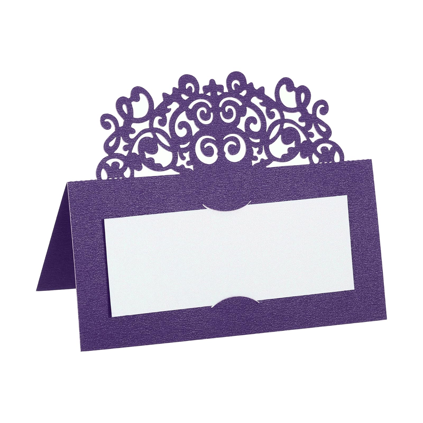 PATIKIL Table Name Place Cards,50Pcs 3.9 x 3.9inch Favor Decor Hollow Lace Cut Design Seat Blank Card for Wedding Party Seating Place Cards Purple