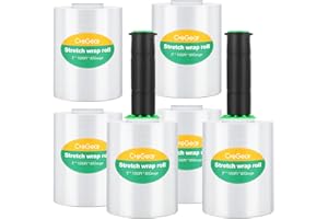 CREGEAR Stretch Wrap Film 6 Pack, Mini Clear Shrink Wrap (5"x1000Ft x80 Gauge) with 2 Reusable Handles, Industrial Stretch Plastic Wrap for Moving Wrapping Plastic Roll & Pallet Wrap,Total 6000 Ft