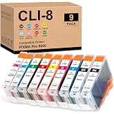 Transpex Remanufactured CLI8 Ink Cartridge Replacement for CAN CLI-8 Blakc and Color Multi Pack with Pro9000, Pro9000 Mark II Printers (9 Pack, 1 Set+1 Black)