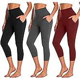 NEW YOUNG 3 Pack Capri Leggings for Women with Pockets-High Waisted Tummy Control Workout Gym Yoga Pants