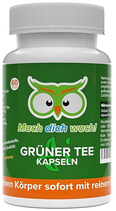 Grüner Tee Kapseln - 100 % natürliches Koffein - deutsche Laboranalytik - Qualität aus Deutschland! - kleine, vegane Kapseln 