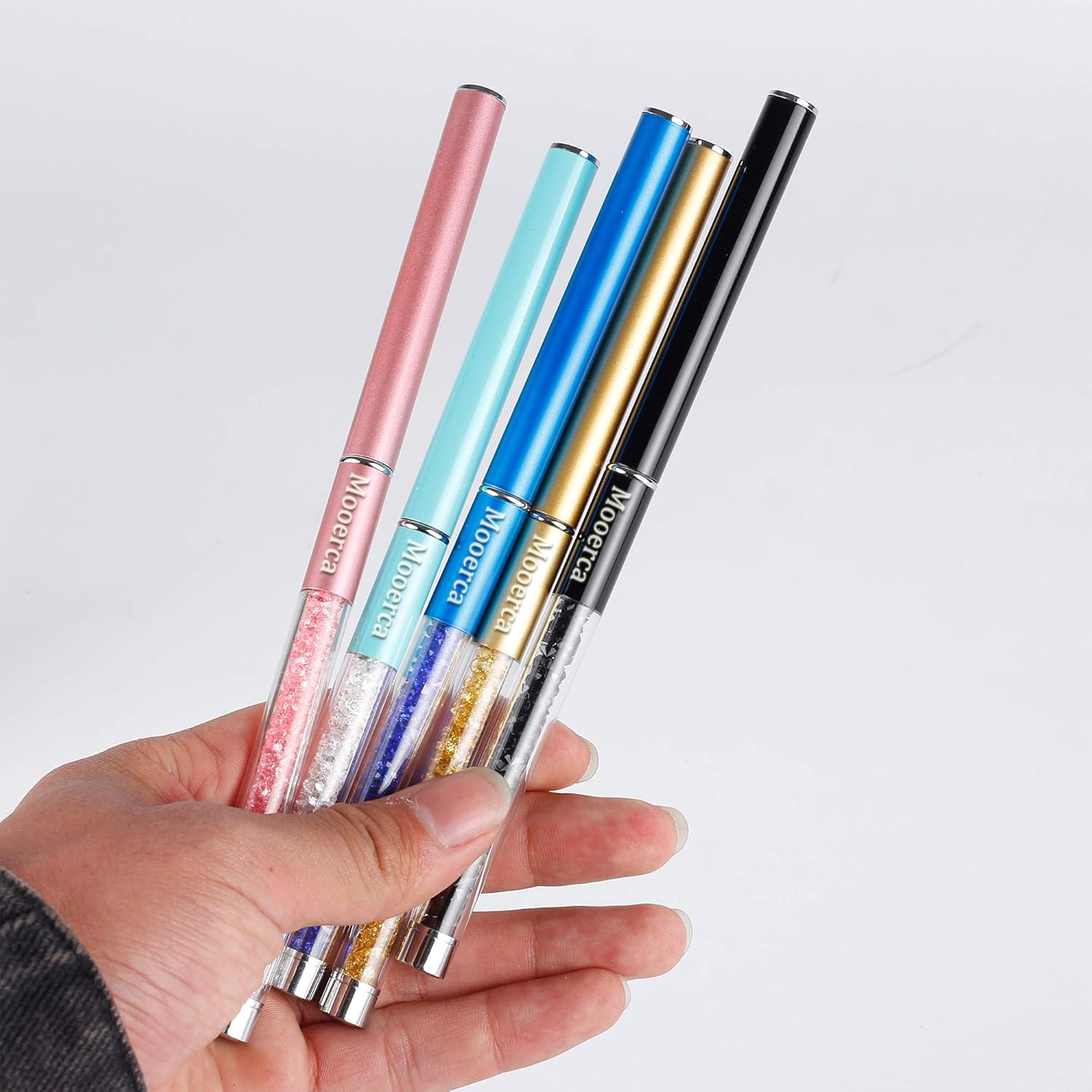 Nail Art Liner Brushes UV Gel Painting Acrylic Nail Design Nylon Brush Pen Set Metal Diamond application Rhinestone Handle Salon, Nail Dotting Painting Drawing Crystal PenSize 5/7/9/11/20mm, 5Pcs : Beauty