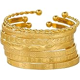 Boho Engraved Cuff Bangle Bracelets for Women Multi Layer Stackable Textured Bracelet Adjustable Bangles Fashion Bohemian Indian Jewelry Set