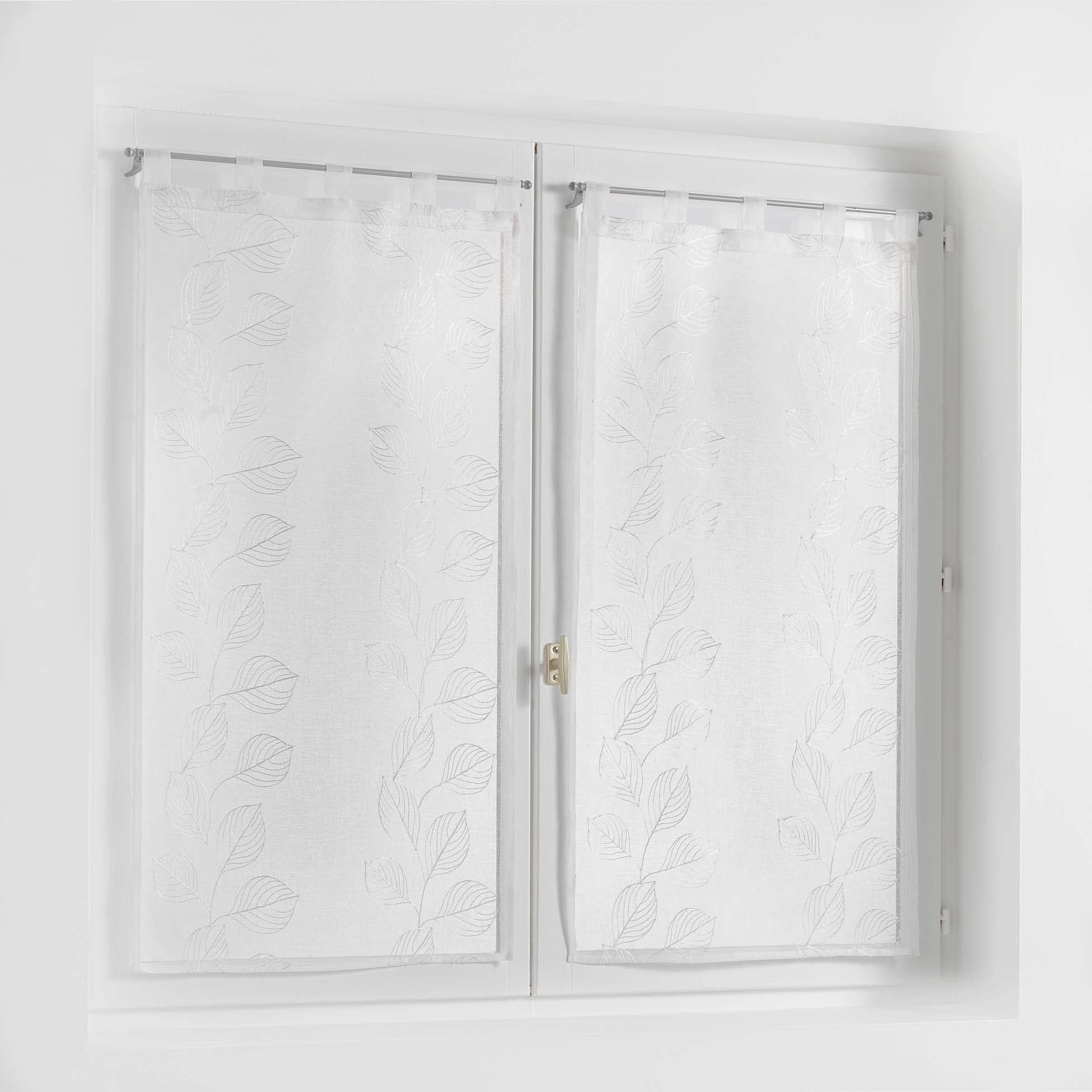 Douceur d'Intérieur, 2 Curtains (2 x 60 x 160 cm) Voile Sand Embroidered Edenia White