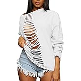Hilinker Women's Sexy Off Shoulder Sweatshirt Long Sleeve Hollow Out Sweatshirts