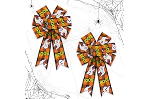 HEUREPPY 2PCS Halloween Wreath Bows Halloween Decor Bows Ghost Boo Buffalo Plaid Burlap Linen Bows for Wreath, Halloween Fabric Ribbon Bows for Home Party Indoor Outdoor Decoration Wreath Ornament Supplies