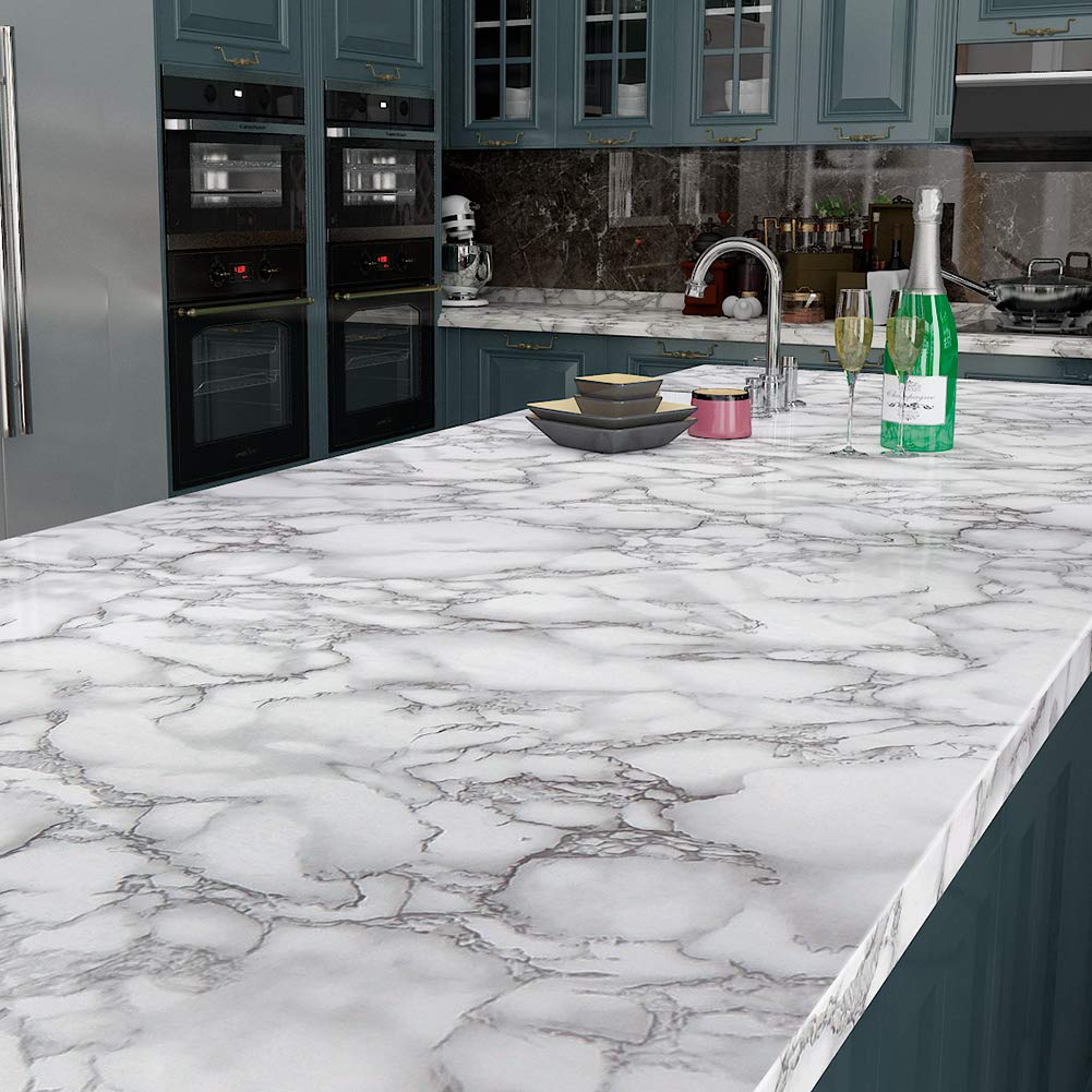 Modern Marble Wallpaper Peel and Stick Countertops for Kitchen Vinyl Wrap Waterproof Countertop Contact Paper for Desk Cover Dresser Top Counter Top Covering Table Sticker 15.8x78.8 Inch