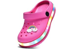 XPKWS Toddler Kids Clogs Boys Girls LED Garden Shoes Light up Sandals Slip on Quick Dry Beach Slippers
