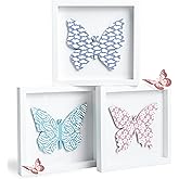 Tide and Tales Framed Butterfly Wall Decor (Set of 3) 3D Wooden Pastel Wall Art for Girls Bedroom, Bathroom, Playroom or Baby Girl Nursery, Butterflies Room Decorations, Gift Boxed