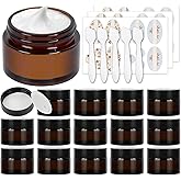 Betrome 15 Pack 1 oz Empty Amber Glass Jars, 30ml Round Cosmetic Container Storage Jars with White Inner Liners and Black Lid