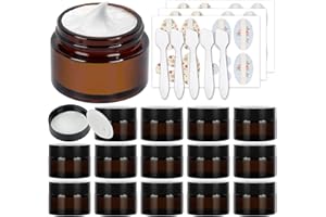 BETROME 15 Pack 1 oz Empty Amber Glass Jars, 30ml Round Refillable Cosmetic Container Storage Jars with Inner Liners and Black Lids,Perfect Travel Jars for Cosmetics,Face Cream Lotion and More Beauty Products