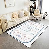 Erosebridal Hockey Area Rug for Bedroom Bedside,Ice Puck Hockey Rink Living Room Rugs for Boys Kids Teens,Winter Sport Game Area Rugs Non Slip,Red Blue Stripes Decor Washable Accent Rug,4'11