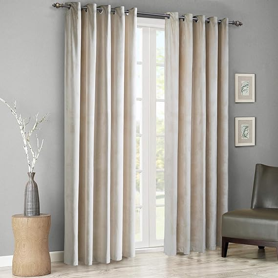 Singinglory Cream Velvet Curtains Pair 90x90 Drop, Thermal Insulated
