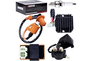 CNCMOTOK High Performance Racing GY6 Ignition Coil Voltage Regulator Rectifier Solenoid Relay 6 Pin AC CDI Spark Plug Kit for 50cc 125cc 150cc ATV Quad Go Kart Moped Scooter, Black