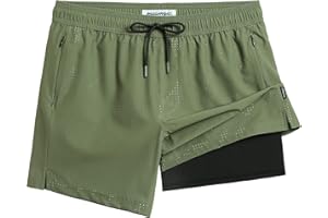 maamgic Mens Swim Trunks with Compression Liner 5 Inch Inseam Quick Dry Board Shorts with Zipper Pockets Swimming Shorts