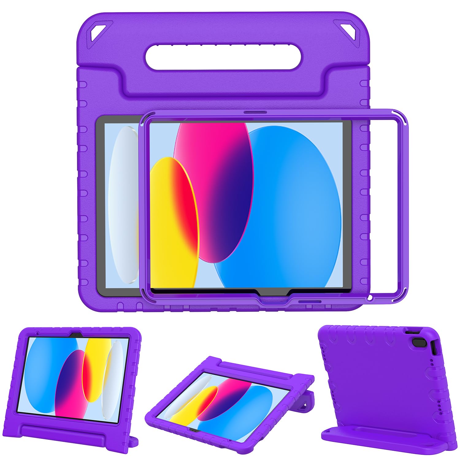 Surom Kids Case for iPad (A16) 11th Generation 11 inch 2025/10th Generation 10.9 inch 2022, with Built-in Screen Protector, Shockproof Convertible Handle Stand Protective Cover, Purple