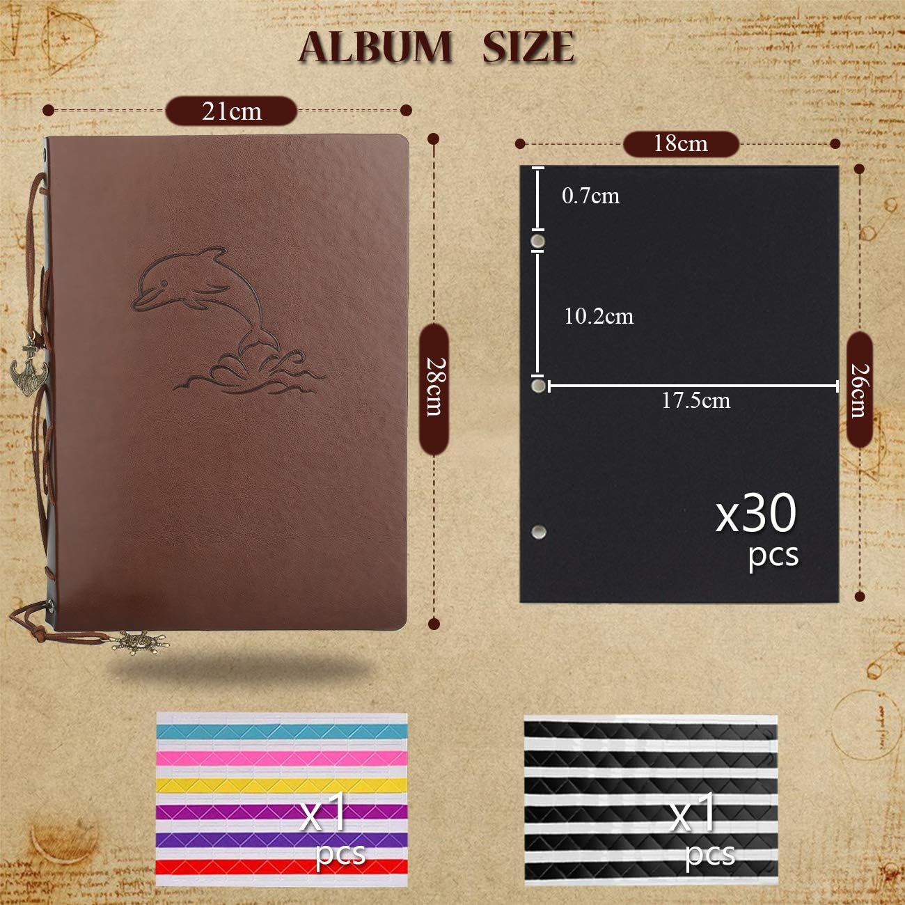 Photo Album Scrapbook, AIOR Vintage Leather Scrap Book with 60 Black Pages, DIY self adhesive Memory Guest Book - Image 3