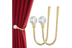 HEMOUR Curtain Holdback, 2pcs Wall Mounted Drapery Tiebacks with Clear Crystal Ball, Heavy Duty Metal Decorative Window Drapery Curtain Holder Curtain Hooks with Screws, Sliver