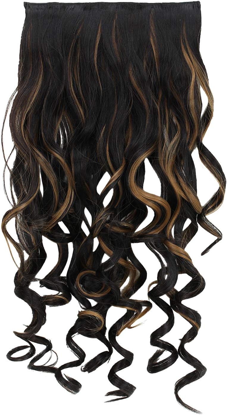 Rozia 22" 1-Pack 3/4 Full Head Curly Wave Clips in on Synthetic Hair Extensions Hairpieces for Women 5 Clips 5.6 Oz per Piece - hair extensions for women Highlighted