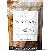 Truvani Protein + Energy Drink Mix with 87mg Caffeine | Chocolate Mocha | 12g Organic Plant Based Protein | 20 Servings | USDA Organic Coffee Powder & Adaptogens | Gluten & Dairy Free | Vegan